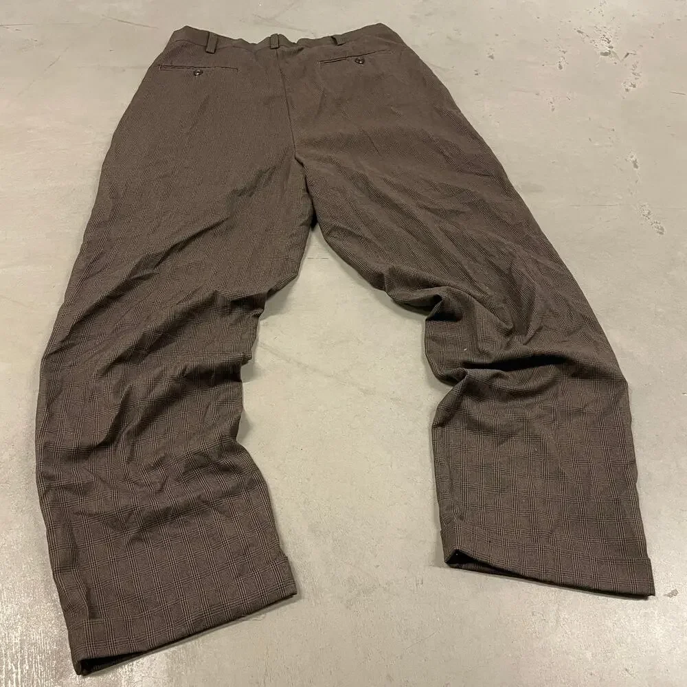 vintage 90s brown checkered baggy dress pants 34x32
